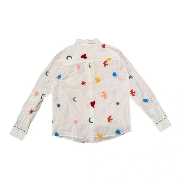 TOMBOY SHIRT SEZANE PANGEA BLOUSE BUTTON UP TOP WHITE NWT SIZE 36 Embroidery - Picture 5 of 10